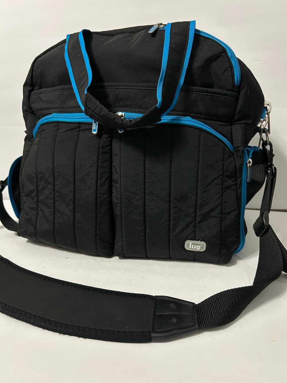Lug Puddle Jumper Convertible Tote Travel Overnight Carry-On Bag Black Blue